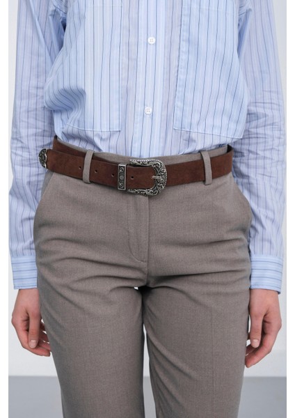 Süet Kovboy Tokalı Kemer Kahve