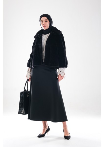 2279_YÜKSEK Bel Tesettür Scuba Kumaş Puf Etek – Gizli Fermuar Kapamalı, Kloş– Günlük ve Şık Kombin