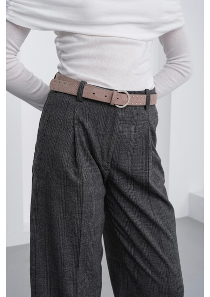 Süet Yuvarlak Tokalı Troklu Kemer Vizon