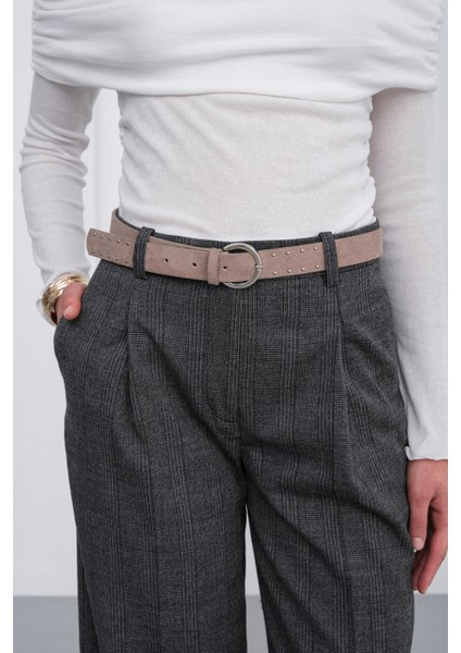 Süet Yuvarlak Tokalı Troklu Kemer Vizon fiyatları