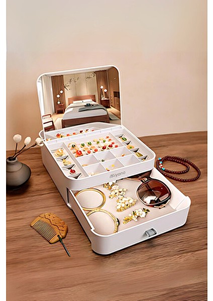 S10 Takı Kutusu Aynalı Beyaz Renkli Fonksiyonel ve Dekoratif Tasarım fiyatları