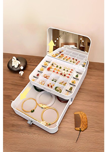 S10 Takı Kutusu Aynalı Beyaz Renkli Fonksiyonel ve Dekoratif Tasarım indirimleri