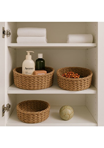 Yuvarlak 3'lü Doğal Hasır Sepet Takımı El İşçiliği ile Üretilmiş 30 cm 25 cm 20 cm indirimleri