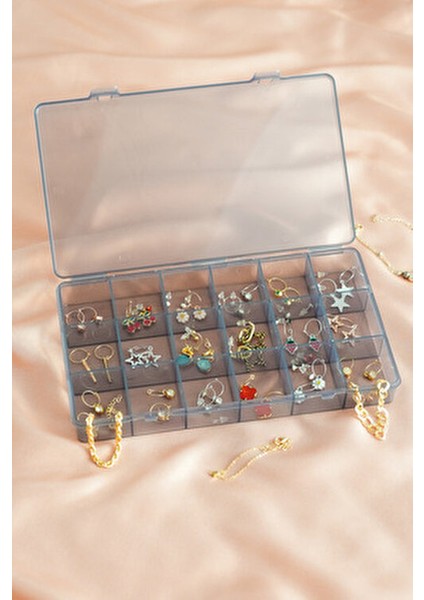 18 Bölmeli Siyah Takı Organizer Kutusu Dikiş Kutusu 25x15x3 cm Şeffaf Plastik fırsatları