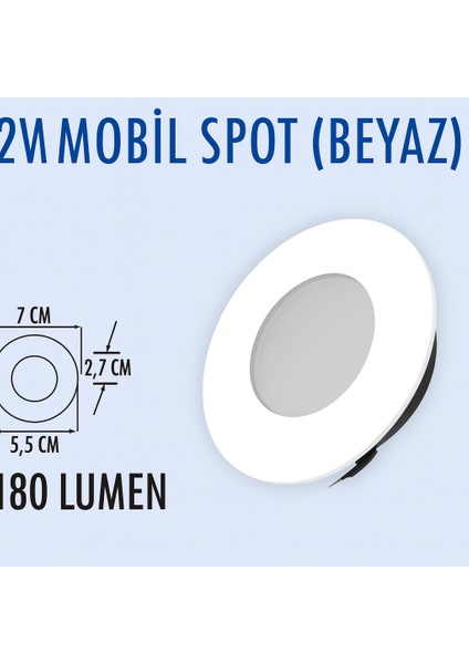 2W Mobil Beyaz Spot 3000K 3000K