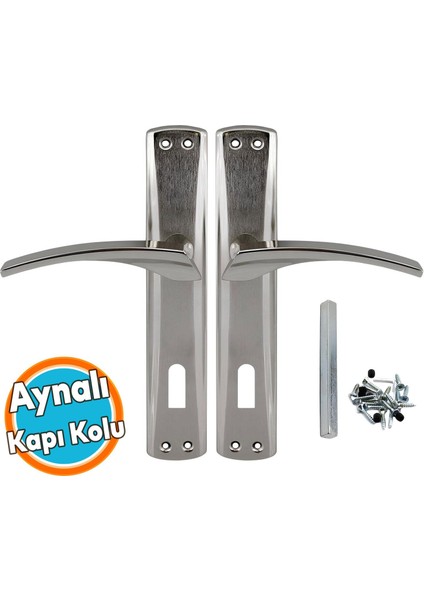 Oda Aynalı Kapı Kolu Nikel Inox Sağa Sola Uygun Ön Arka Oda Kapısı 1 Takım