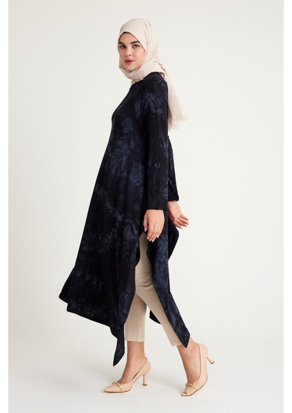 1220_Kadın Asimetrik Kesim Batik Desenli Plistre Tesettür Tunik indirimleri