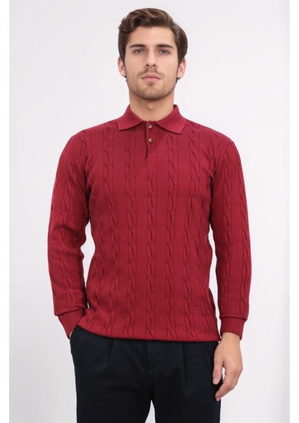 Saç Örgü Bordo Triko Kazak