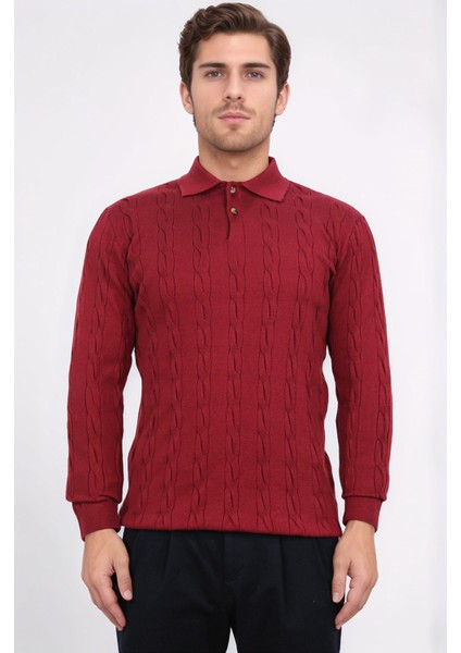 Saç Örgü Bordo Triko Kazak