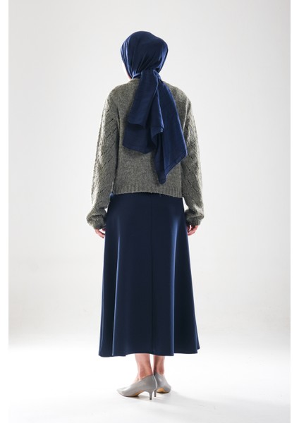 2279_YÜKSEK Bel Tesettür Scuba Kumaş Puf Etek – Gizli Fermuar Kapamalı, Kloş– Günlük ve Şık Kombin