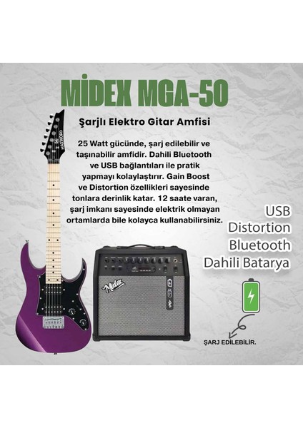 DE-150PU-50AMP Maple Klavye HH 50 W Amfili Elektro Gitar Seti fiyatları