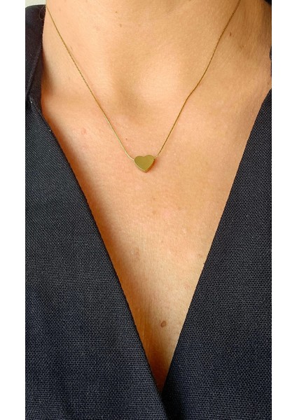 Paslanmaz Çelik Ince Zincir Mini Kalp Kolye-Gold