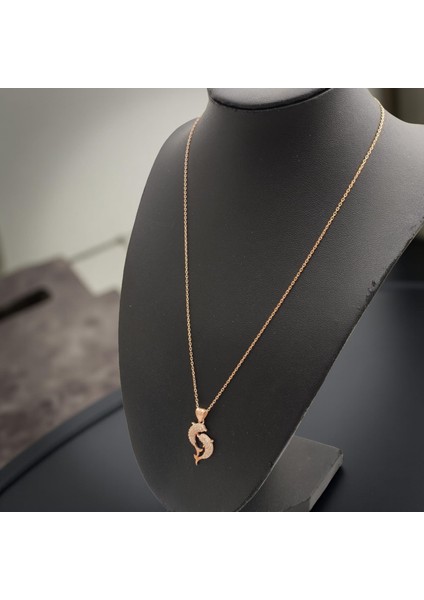 925 Ayar Gold Kaplama Çift Yunus Balığı Gümüş Kolye – Zirkon Taşlı, 45 cm Zincir modelleri