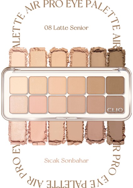 Hafif Dokulu Yoğun Renklere Sahip Göz Farı Paleti CLIO Pro Eye Palette Air (08 Latte Senior)