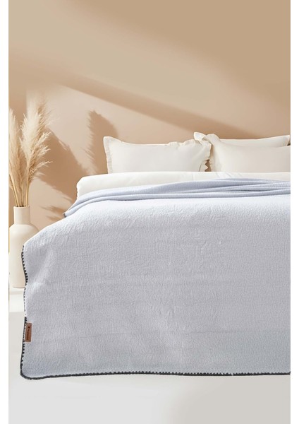 Açık Gri Valencia Sherpa Çift Kişilik Peluş Battaniye