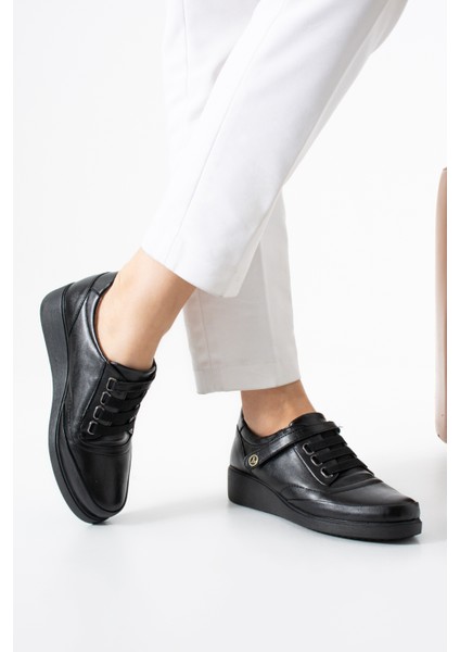 Kadın Siyah Ortopedik Klasik Ayakkabı Içi Hakiki Deri Anne Ayakkabısı Günlük Ayakkabı Dolgu Topuklu Anne Babet fiyatları