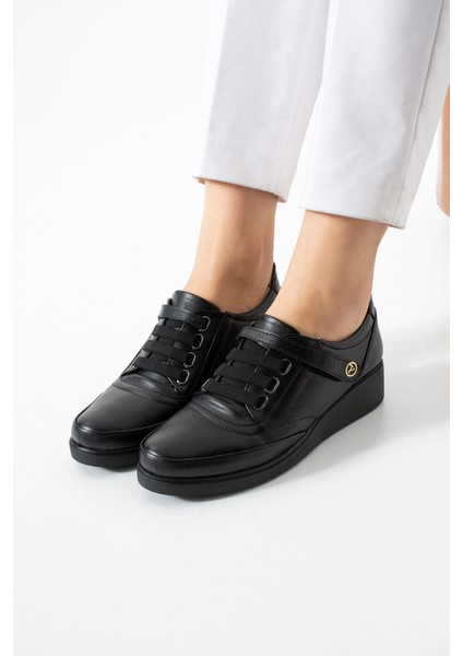 Kadın Siyah Ortopedik Klasik Ayakkabı Içi Hakiki Deri Anne Ayakkabısı Günlük Ayakkabı Dolgu Topuklu Anne Babet modelleri