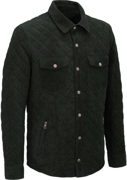 Yeşil-Süet Kapitone Hakiki Süet Deri Erkek Hakiki Deri Mont - E25GRJ310621-Z9B fiyatları