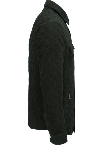 Yeşil-Süet Kapitone Hakiki Süet Deri Erkek Hakiki Deri Mont - E25GRJ310621-Z9B modelleri