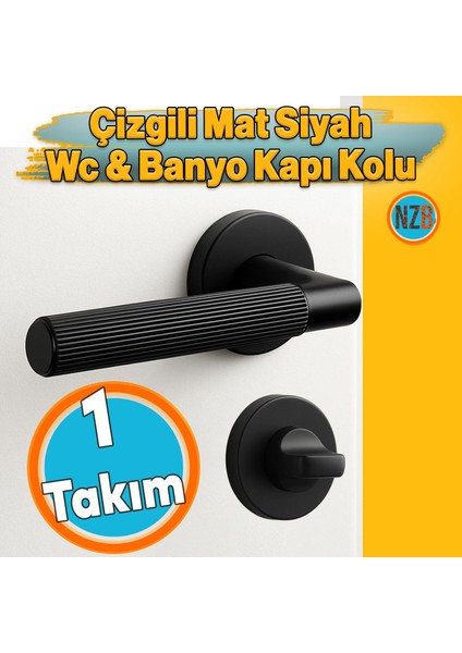 Wc Banyo Tipi Kapı Kolu Rozetli Çizgili Mat Siyah Sağ Sol Uygun Modern Iç Kapı Kilitli 1 Takım fiyatları