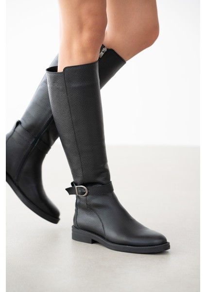 Zevon Hakiki Deri Yandan Fermuarlı Bilekten Ayarlanabilir Toka Detaylı Kadın Çizme- Kahverengi fiyatları