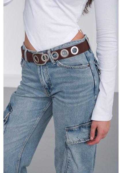 Süet Metal Delikli Kemer Kahve fiyatları