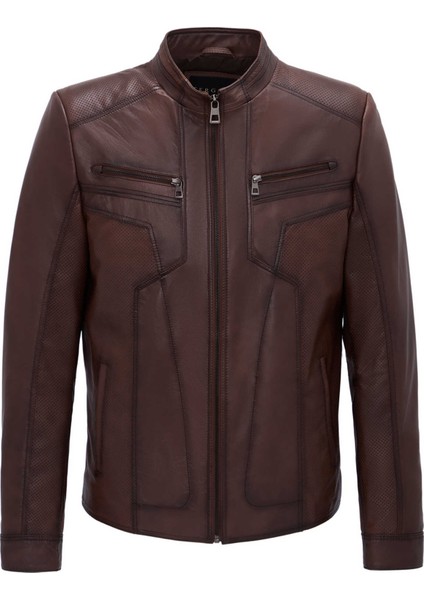 Kahve Hakiki Deri Erkek Hakiki Deri Mont - E25GRJ310601-202