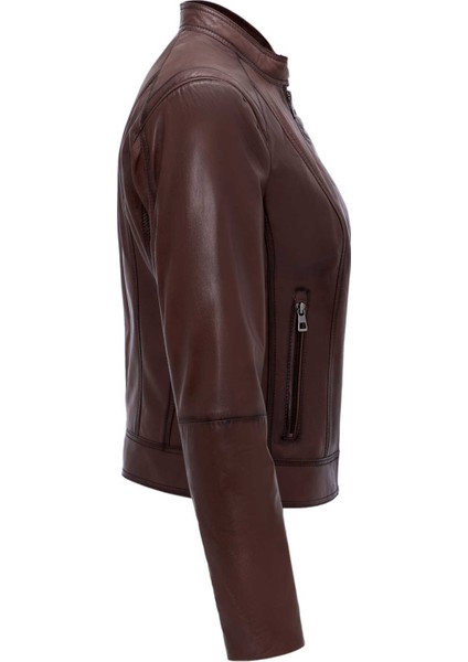 Kahve Hakiki Deri Kadın Hakiki Deri Biker Mont - K25GRJ320480-202 modelleri