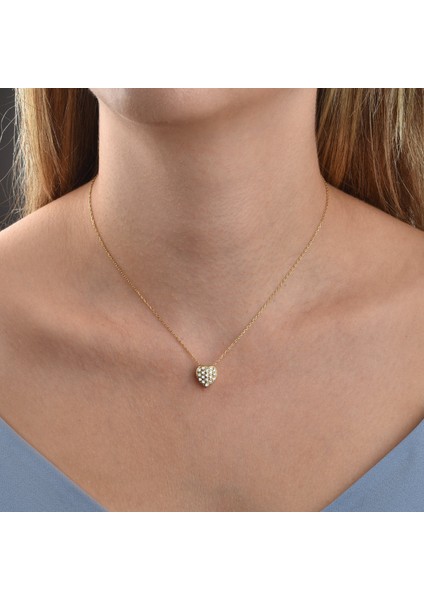 14 Ayar Mikron Altın Kaplama Taşlı Kalp Gümüş Kolye - CNS00665 modelleri