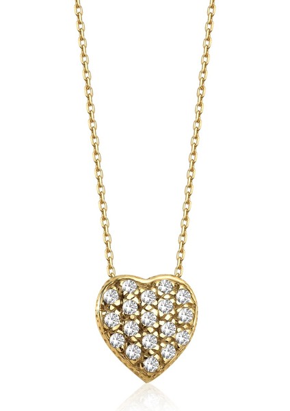 14 Ayar Mikron Altın Kaplama Taşlı Kalp Gümüş Kolye - CNS00665 fırsatları