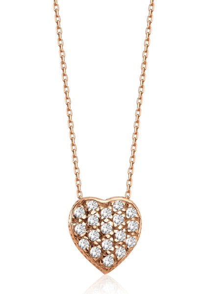 14 Ayar Mikron Altın Kaplama Taşlı Kalp Gümüş Kolye - CNS00665 indirimleri