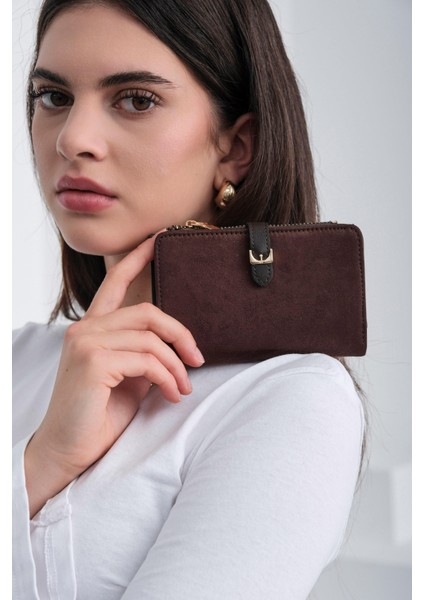Kemerli Alpha Cüzdan Süet Kahve