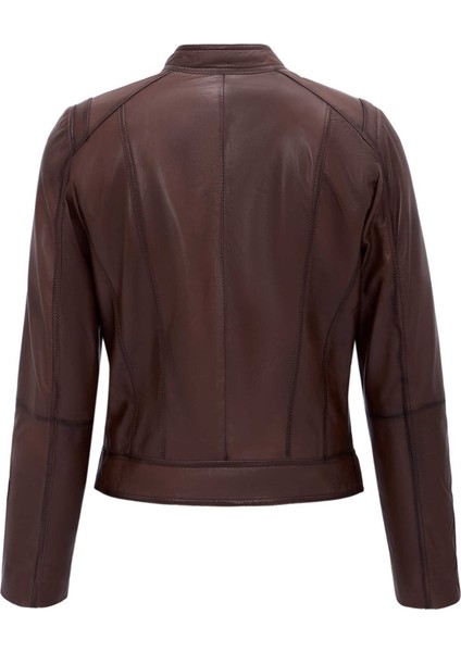 Kahve Hakiki Deri Kadın Hakiki Deri Biker Mont - K25GRJ320480-202 fırsatları