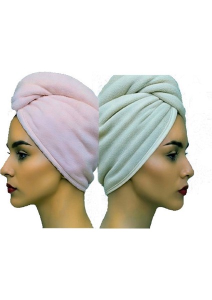 Saç Havlusu Saç Bonesi 2 Li Set %100 Pamuk Banyo ,havuz ve Deniz Sonrası Kurulama Pembe / Ekru