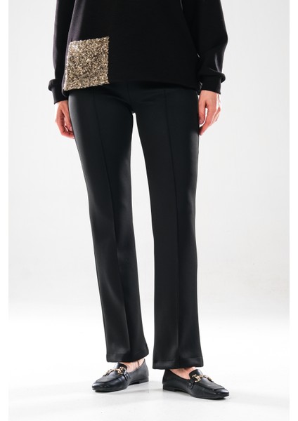 2292_KADIN Scuba Kumaş Flare Pantolon - Yüksek Bel, Nervür Detaylı, - Gizli Fermuarlı Şık Pantolon fiyatları