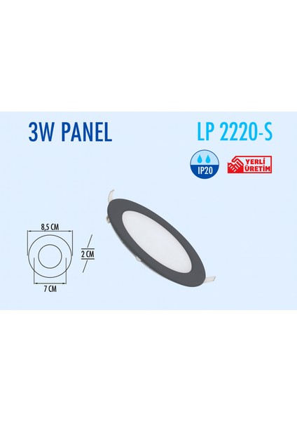 3W Siyah Kasa Sıva Altı Slim Panel LED 3000K Siyah