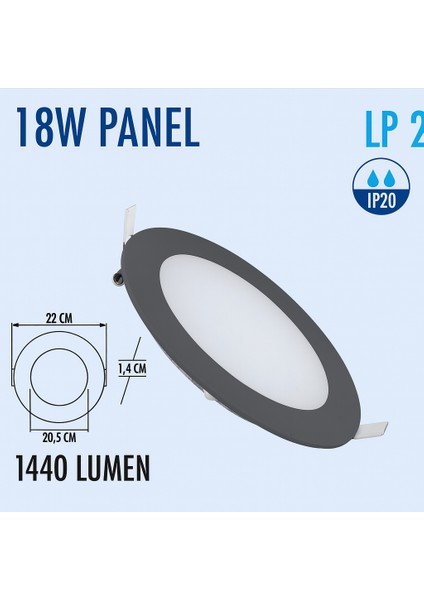 18W Siyah Kasa Sıva Altı Slim Panel LED 6500K Beyaz