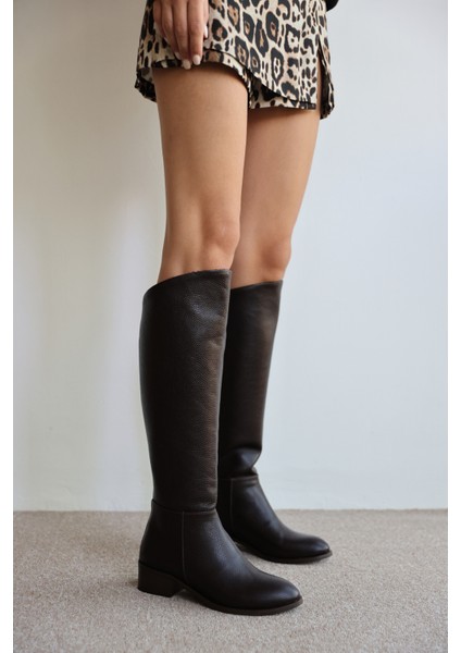 Talisman Gerçek Deri Kısa Topuk Fermuar Detaylı Uzun Kadın Çizme- Kahverengi fiyatları