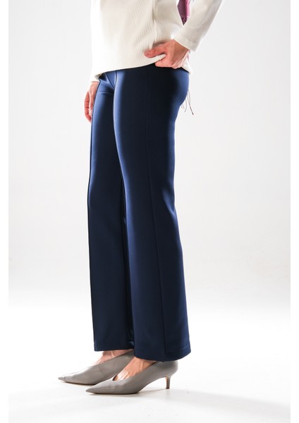2292_KADIN Scuba Kumaş Flare Pantolon - Yüksek Bel, Nervür Detaylı, - Gizli Fermuarlı Şık Pantolon modelleri