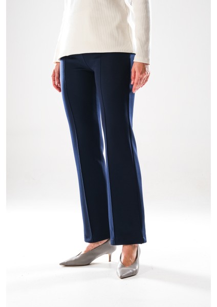 2292_KADIN Scuba Kumaş Flare Pantolon - Yüksek Bel, Nervür Detaylı, - Gizli Fermuarlı Şık Pantolon fırsatları