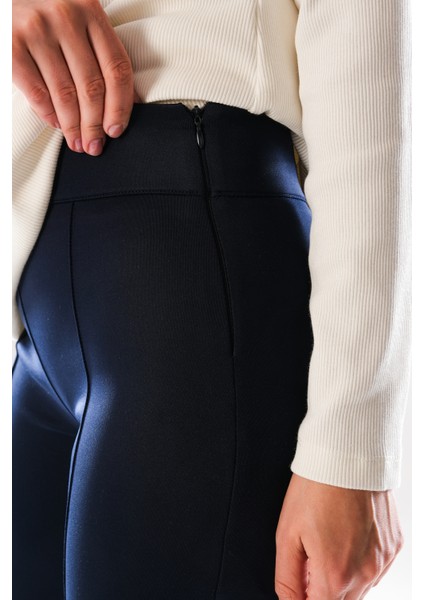 2292_KADIN Scuba Kumaş Flare Pantolon - Yüksek Bel, Nervür Detaylı, - Gizli Fermuarlı Şık Pantolon indirimleri