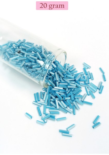 Uzun Boru Kesme Boncuk Çap 2mm Uzunluk 10 mm - 20 Gram - Açık Mavi Beyaz - BNC240