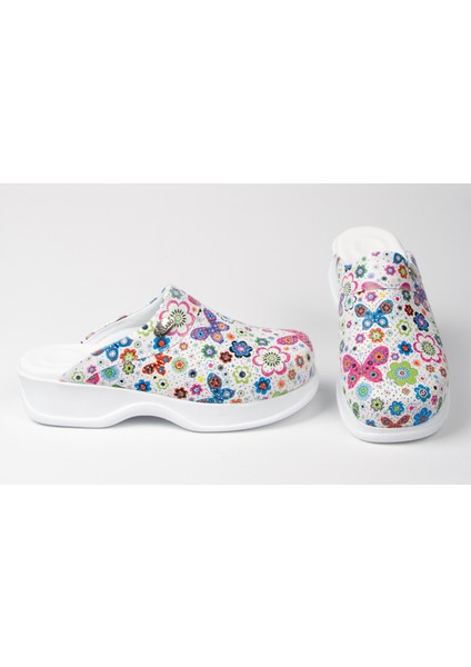 Kadın Ortopedik Sabo Doktor Hemşire Hastane Aşçı Terliği Çiçek Desenli 03