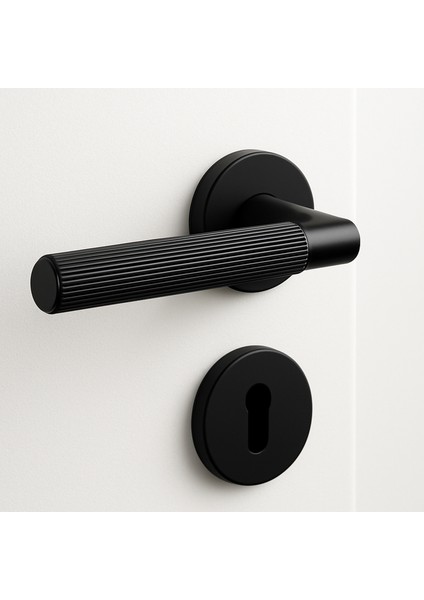 Oda Tipi Kapı Kolu Rozetli Sağ Sol Uygun Modern Iç Kapı Kilitli 1 Takım Çizgili Mat Siyah fiyatları