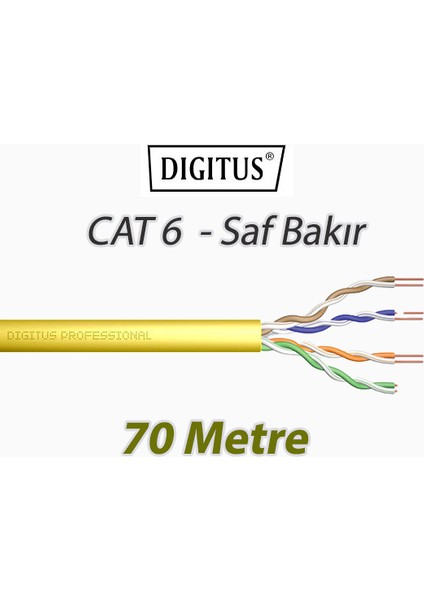 Cat6 70 Metre Saf Bakır U-Utp Data Kablosu Lszh (Low Smoke Zero Halogen) Sarı