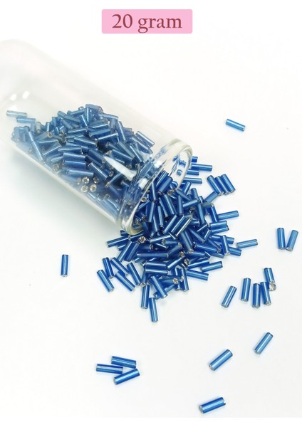 Uzun Boru Kesme Boncuk Çap 2mm Uzunluk 10 mm - 20 Gram - Mavi - BNC242