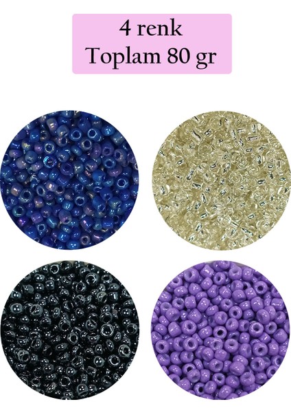 Dökme Cam Kum Boncuk (11/0) 2 mm - 4 Renk - Toplam 80 Gram - BNC403