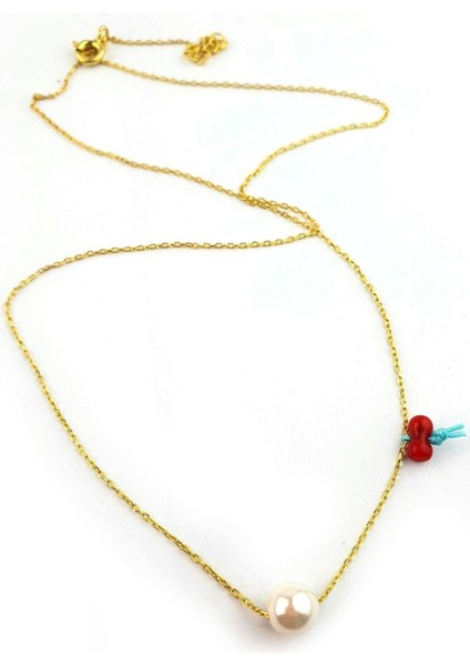 Mercan Taş Detaylı 925AYAR Gümüş Üzerine Altın Kaplama Minimal Inci Kolye fiyatları