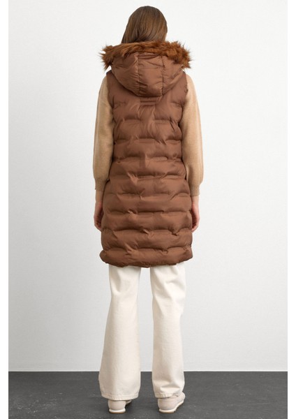 Çıkabilir Kapüşonlu Desenli Şişme Yelek Taba 8210 fırsatları