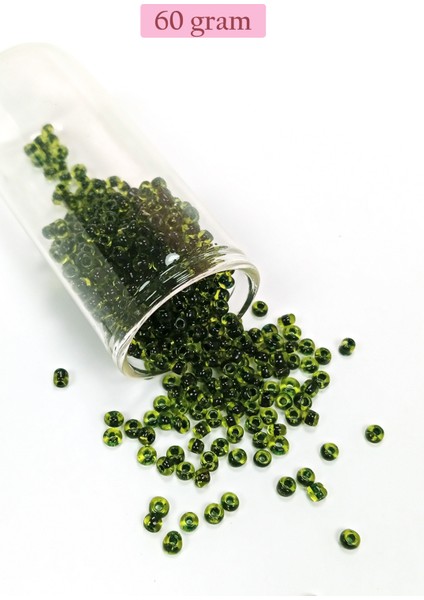 Dökme Cam Kum Boncuk (8/0) 3 mm - 60 Gram - Şeffaf Yeşil Siyah - BNC220